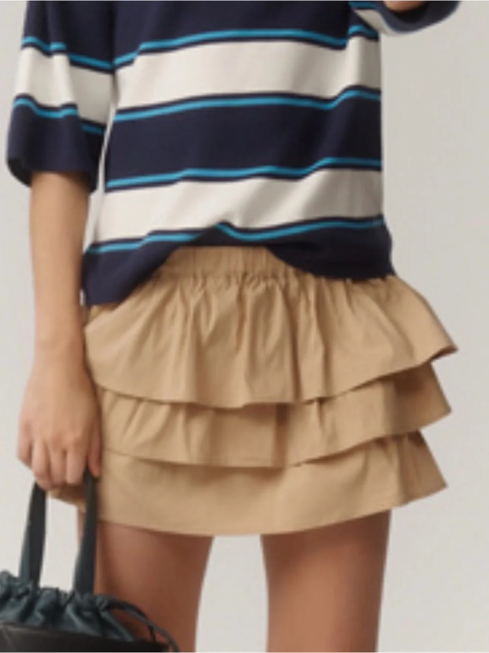 Anthropologie Ruffle bloomer mini skirt khaki sz L NWT